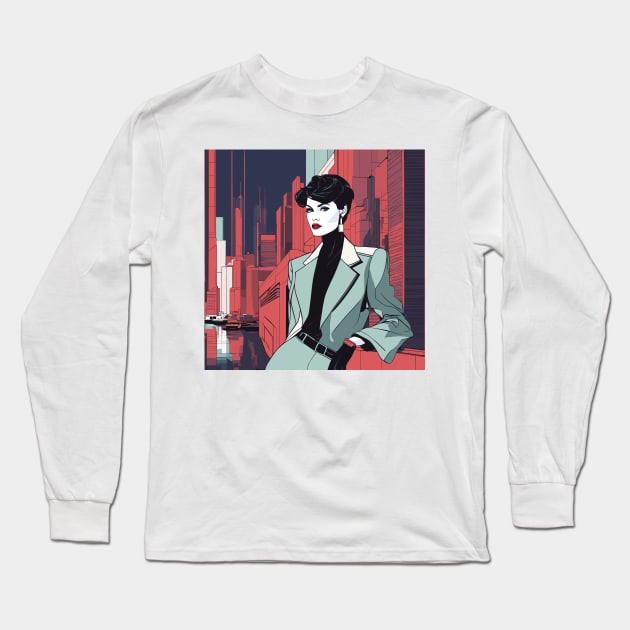 Urban Empower Art Deco 80s Patrick Nagel T-Shirt Long Sleeve T-Shirt by di-age7